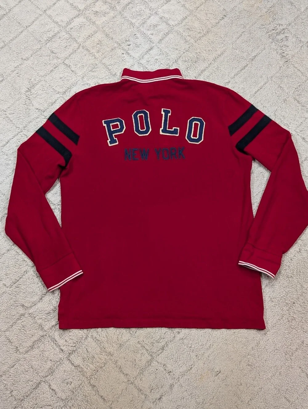 Polo Ralph Lauren Shirt Mens L Red Big P Script Varsity Letterman Rugby New York